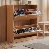 FINEBUY Schuhkipper SuVa2370_1 Schuhschrank Schuhregal Schuhkommode Regal Schuhe (Buche 75x87x24 cm, Schuhregal mit 2 Türen Modern), Schuhkommode Flur für 20 Paar Schuhe, Flurschrank