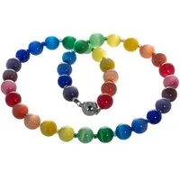 Bella Carina Perlenkette Regenbogen Kette mit Katzen Augen Glas Perlen, Regenbogen farben