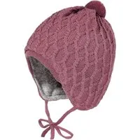 MAXIMO Strickmütze BABY-Mütze, Zopfstruktur, Band ausgenäht, Blende, Pompon (1-St) Merinowolle