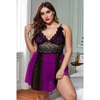 Organza Lingerie Negligé (Negligé + String) Plus Size mit toller Passform und Spitzendetails, sexy Dessous