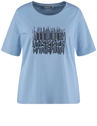 SAMOON - T-Shirt mit verziertem Wording-Print blau - Gr. - 42
