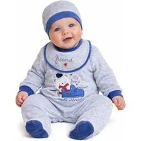 Fashion Boy Strampler Babystrampler Set 3tlg Strampler + Mütze + Lätzchen Baumwolle B7210e (Set, 3er-Pack)