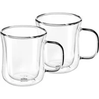 GRÄWE Glas GRÄWE Doppelwandige-Thermogläser mit Henkel, 250ml, 2er Set, geschwung, Glas