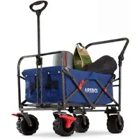 Arebos Bollerwagen Faltbarer Handwagen mit Dach – Transportkarre für Garten & Freizeit, PU-Räder und verstellbaren Griff