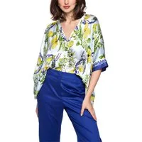 Marc Cain Kurzarmbluse Amalfi Portofino Lemons Premium Damenmode Viskosebluse mit mediterranem Print