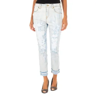 Lange Denim-Hose mit geradem Saum 10DBF0667 Frau