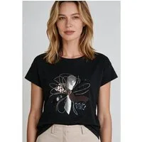 MORE&MORE Kurzarmshirt modernes Kurzarmshirt, Paillettenapplikation