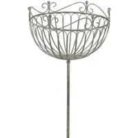 finehomegarden Gartenstecker Korb am Stab Pflanzkorb Metall Ø28cm H18cm L133cm grau/braun (1-St) Pflanzschale Shabby Gartendeko Pflanztopf Rankstab