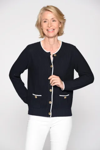 CLARINA - Rdh.-Cardigan, 1/1 Arm marine-offwhite - Gr. - 40