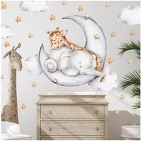 WANDKIND Wandtattoo Elefant und Giraffe auf dem Mond V325 (Giraffe Elefant)