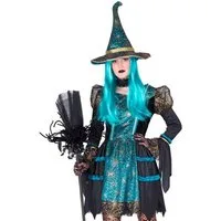 Funny Fashion Hexen-Kostüm Hexenkostüm'Patty' für Damen - Kurz, Petrol