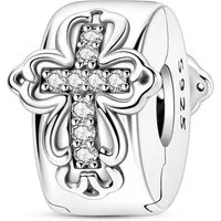 PANDACHARMS Bead Clip mit Kreuzen Clip Charm für Charm Armband, 925er Silber, Zirkonia
