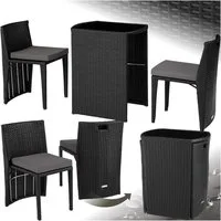 tectake Sitzgruppe Aluminium Rattanset mit Sicherheitsglasplatte, kein Aufbau, (Loungeset Hamburg, 3-tlg., für Außen in Schwarz), wetterfest und UV-beständig, zusammenschiebbar, pflegeleicht