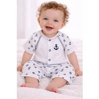 La Bortini Spieler Baby Romper in Blau mit Ankermuster kurzer Strampler aus reiner Baumwolle