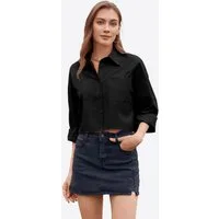 Imily Bela Blusenshirt Damen Cropped Shirt Casual Oberteil (Packung, 1-tlg., 1per-Pack) aus Baumwolle mit Hemdkragen und Knopfleiste