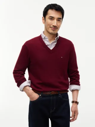 PIMA ORG CTN CASHMERE V NECK Burgundy - Gr. - XL