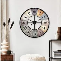 K&L Wall Art Wanduhr Große XXL Vintage Metalluhr Wohnzimmer Uhr XL Retro Küchenuhr (Used Look Metalluhr, leises Quarz Uhrwerk)