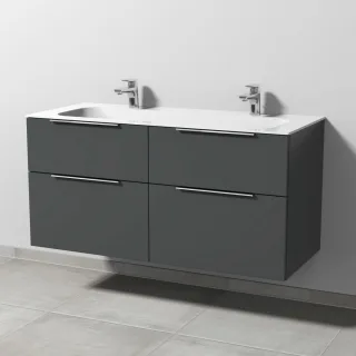 Sanipa 3way Keramik-Set Finion Keramik-Doppelwaschtisch und Unterbau mit 4 Auszügen, Anthrazit-Matt UM40422