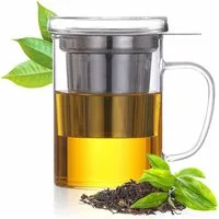Dimono Teeglas Dimono Teeglas 450 ml mit Sieb & Deckel – Glas Teebereiter Deluxe, Tee-Filter Tasse mit Deckel