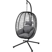 SVITA Hängesessel BELLY, mit Gestell, inkl. Kissen, Polyrattan, klappbar, Schwarz