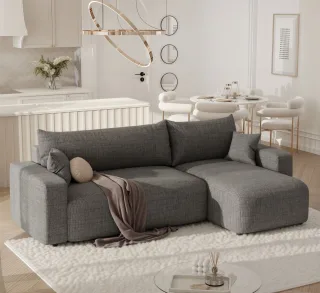 Ecksofa mit Schlaffunktion Sofa LUNA Stoff Baltimore Mausgrau Ottomane Rechts