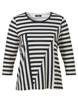 Frapp - T-Shirt Rundhals 3/4 Arm Druck navy / butter - Gr. - 44