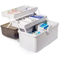 Zedelmaier Aufbewahrungsbox Medikamenten Aufbewahrung Medizinbox Apothekenbox HausapothekeBox Groß (YX1005), Tragbar, Kindersicherung, 3 Treppenabteile