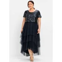 Sheego Etuikleid Abendkleid Kurzarm mit lose fallendem Paillettenoberteil