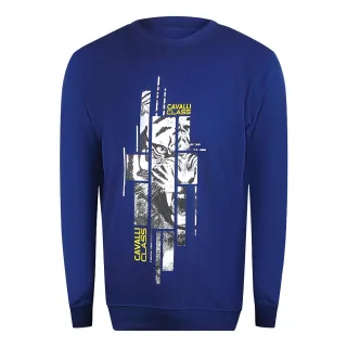 Cavalli Class Sweatshirt Mit Zersplittertem Tiger-print In Irisblau