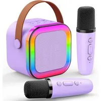 MOPUEA Mini-Karaoke-Set Karaoke-Maschine mit 2 kabellosen Mikrofonen Bluetooth-Lautsprecher (5 W, Spielzeug, Partygeschenk, tragbar, Geschenke)