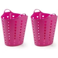 Kreher Aufbewahrungskorb Set: 2 x Flexibler Tragekorb 65 Liter Pink/Blau (Farbe wählbar)