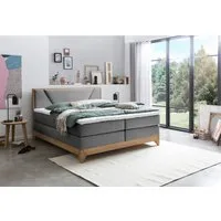 Belanoti Boxspringbett Riviera (Unterbox, Matratze, Topper), 160x200 cm, Holz, Eiche, Visco-Topper, H2/H3 wendbar, 7-Zonen-TFK