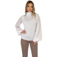 Mississhop Langarmbluse Damen Bluse Chiffon Rollkragen mit plissierten Ärmeln M.134