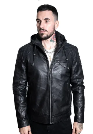 Herren-Bomberjacke aus Leder im Retro-Stil mit Kapuze – Zaria