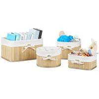 relaxdays Aufbewahrungskorb Aufbewahrungskörbe 4er Set Bambus (4 St)