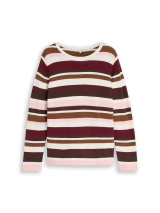 Tom Tailor - Plus Size - Strickpullover aus Baumwolle camel brown red stripe - Gr. - 54