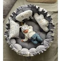 Loolay Bettnestchen MINKY Graphit/ HASE Beige-Weiß ENGELSNEST Babynest, Unterlage, (PREMIIUM XXL als Nestchen Ø90cm, als Krabbeldecke Ø155cm, Original LOOLAY® Babynestchen Spielmatte Reisebett ►SETS MIT ZUBEHÖR), 100% Europäische Stoffe und Kleinseri