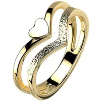 Taffstyle Fingerring Damenring Chevron Herz aus Edelstahl filigran elegant Gold modern (Filigraner Herzring mit doppelt geschwungenem Herz Design in Gold), Designer Herz Fingerring sandgestrahlt Damen Ring