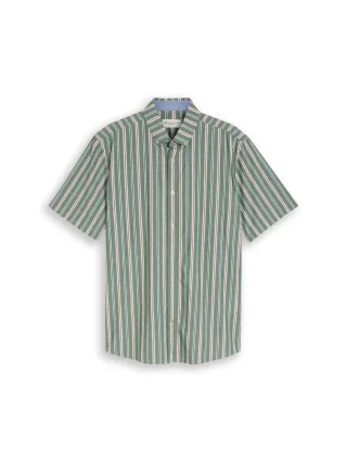 Tom Tailor - Regular Fit Kurzarmhemd mit Streifen garden green colorful stripe - Gr. - XL