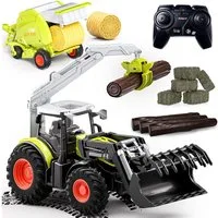 Esun RC-Traktor Ferngesteuerter Traktor mit Anhänger, Ballenwagen und Holztransporter (Set, Komplettset), Spielzeug Ballenpresse/Rundballenpresse/Ballenwage
