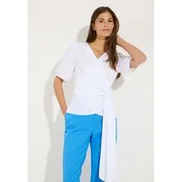 MORE&MORE Klassische Bluse feminine Kurzarmbluse mit Wickel-Design