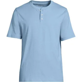 Kurzarm-Super-T Henleyshirt, Herren,  Blau, Baumwolle, by Lands' End