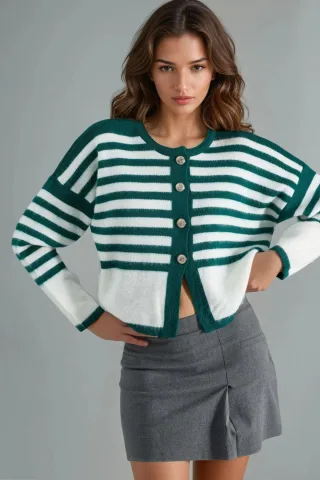 Gestreifter Strickcardigan mit Knopfverschluss