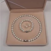 ROUGEMONT Perlenketten-Set Damen Perlenkette Halskette +Ohrringe + Armband 925 Sterling Silber