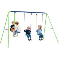 Outsunny Schaukelgestell Outdoor Schaukelgerüst mit 2 Schaukeln, Wippe, (Kinderschaukel, 4-tlg., Schaukelgerüst), mit Metallgestell, verstellbarem Seil Gartenschaukel für Kinder, Grün