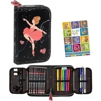 GOLDKIDS Federmäppchen Federmappe Federtasche Ballerina Tänzerin Motiv, (mit Inhalt 22-teilig Buntstifte, 1-tlg., Kugelschreiber Lineal Anspitzer), Fasermaler Radiergummi Etui inkl Hausaufgabenheft