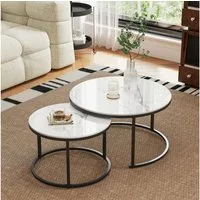 ZL ZELing Couchtisch runder Nesting Sofatisch & Beistelltisch im 2er-Set (2-St), aus gesintertem Stein mit Metallrahmen, Größen Ø 60 cm & Ø 40 cm