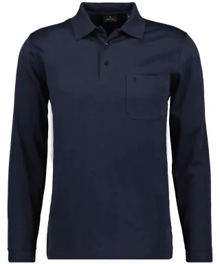 RAGMAN - Softknit-Polo mit Brusttasche, Langarm Marine - Gr. - M