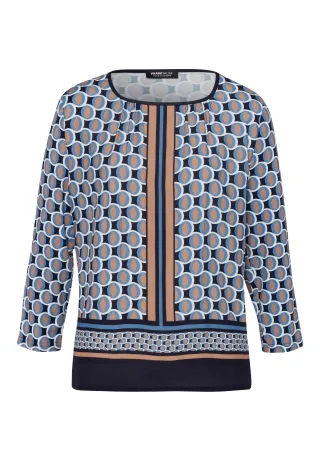 FRANK WALDER - Blusenshirt NEW INSPIRATION mit ansprechendem Panneaux-Print smokey blue/camel/ink - Gr. - 46
