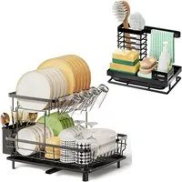 Refined Living Geschirrständer Geschirrständer & Spülbecken Organizer Set – 2in1 Küchenhelfer Set, Zubehör für Zubehör für Geschirrabtropfer mit Abtropfwanne, Geschirr-Abtropfgestell, Abtropfgestell Küche,Spülbecken Organizer Küchen, Spüllappenhalter
